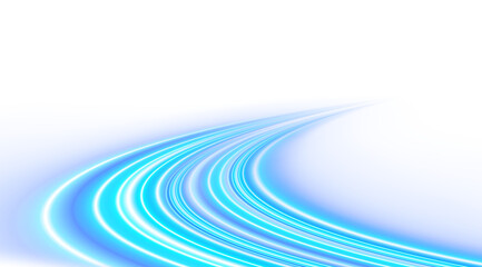 Fototapete - Blue and white high speed lines. Dynamic motion light trails on white background.