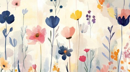 Poster - A seamless abstract pattern featuring various flowers in soft hues, creating a delicate and artistic floral background.