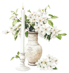 Canvas Print - PNG Elegant floral candle illustration