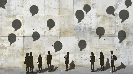 Wall Mural - Group of Diverse People Engaging in Conversations with Chat Bubbles Above their Heads