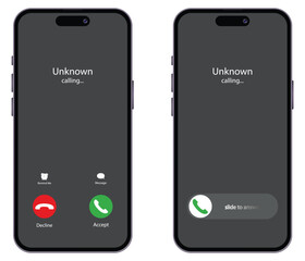 Call screen layout, apple iphone, abstract incoming call window interface with hang and reject buttons. Presentation and infographic templates. Element for communication technologies and applications