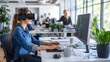© lililia - A woman at her desk immerses herself in a virtual reality experience to enhance her creative design project while collaborating