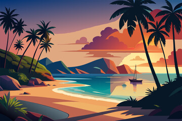 Sea panorama Tropical beach vector background