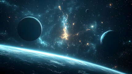 Wall Mural - a view of a planet from space with a glowing nebula in the background.