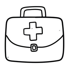 hand drawn doodle first aid kit on white background.