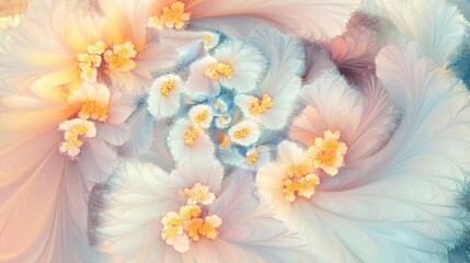 Poster - A swirling, abstract pattern of flowers in pastel colors, forming a harmonious and artistic floral background.