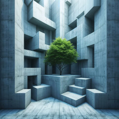 Wall Mural - tree in the stone city maze