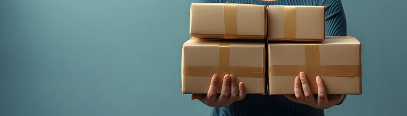 Fototapete - Person with Packages and Efficient Delivery Service concept as A person handling packages symbolizing efficient delivery service set against a clean background with space for text or graphics symboliz