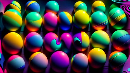 Wall Mural - abstract vibrant colorful background with flowing wave, liquid plasma, fluid ink, sphere balls bubbles, 3d iridescent holographic design. looped animation. seamless footage.