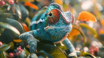 Wall Mural - Chameleon in a Lush Green Garden