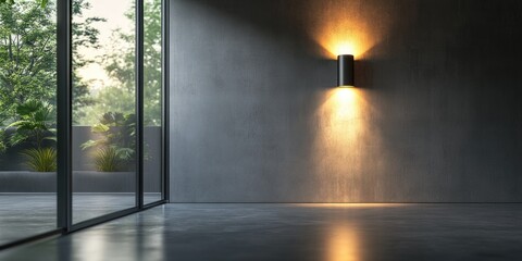 3D rendering of a glowing wall lamp in an interior space