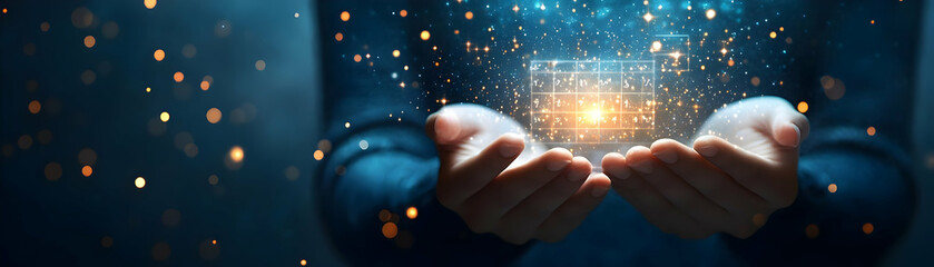 Fototapete - Person with Magic Calendar and Floating Dates concept as A person holding a magic calendar with floating dates set against a blank background offering space for text or graphics symbolizing scheduling