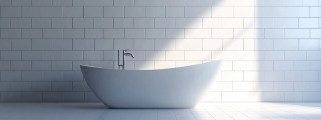 Fototapete - 3D rendering of a white tile bathroom background