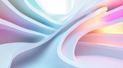 Poster - White smooth abstract architectural background with colorful gradient lines 3D rendering and illustration