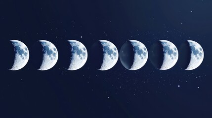 Poster - Line icons depicting phases of the moon in 3D cartoon rendering