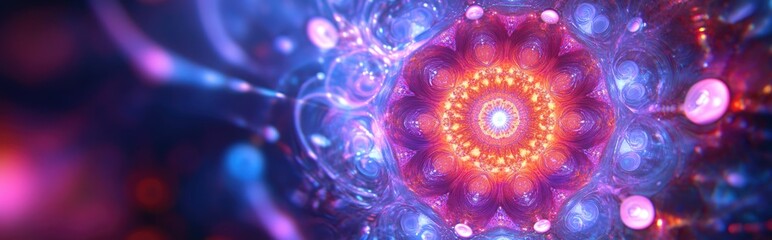 Poster - Beautiful mandala in a 3D cartoon rendering Abstract fractal shapes and patterns Infinite universe with mysterious psychedelic relaxation designs Liquid acrylic paints and sacred geometry