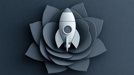 Aufkleber - Grey rosette with a rocket icon inside showcased in a 3D cartoon rendering and linear illustration