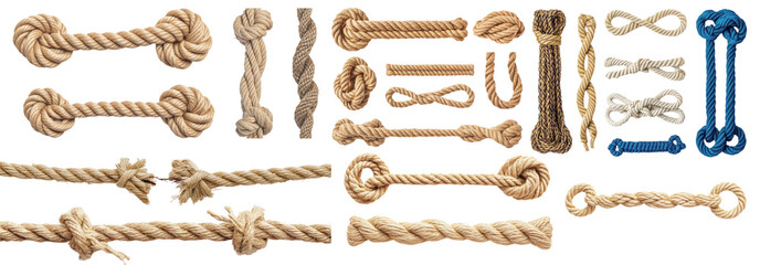 Poster - ropes with different knots isolated on white. a detailed collection showcasing different types of ro