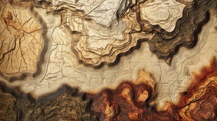 Poster - An abstract vintage map with creative topography, featuring intricate lines and textures that evoke a sense of exploration and history