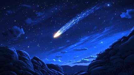 Poster - 3D cartoon rendering showcasing a comet in the night sky