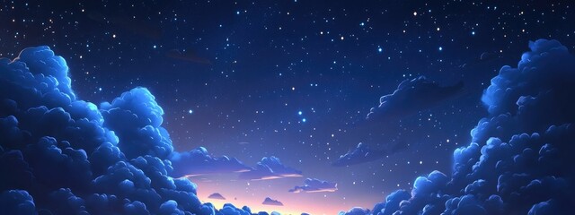 Poster - Beautiful night sky with stars and clouds in a 3D cartoon rendering