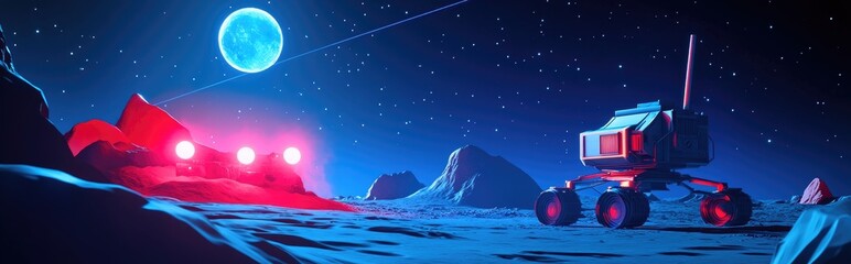 Aufkleber - 3D illustration of a lunar mission featuring a moon lander and lunar spacecraft 3D cartoon rendering