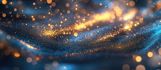 Poster - Glowing particles stars and a sparkling flow create an abstract background in a 3D cartoon rendering with glitter