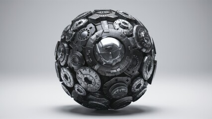 Poster -  Close-up View of a Heavy Metal Mech Ball Greeting on a White Background, 3D Illustration