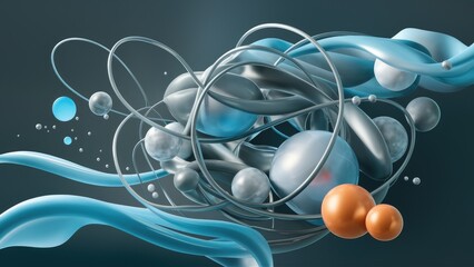 Poster - close-up of flowing gray abstract elements, 3d illustration