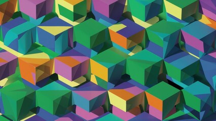 Poster - Colorful Interlocking Cubes in Abstract 3D Geometric Design