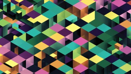 Poster - Colorful Interlocking Cubes in Abstract 3D Geometric Design