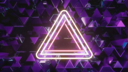 Poster -  Colorful abstract neon triangle in a 3D render. Digitally created illustration.