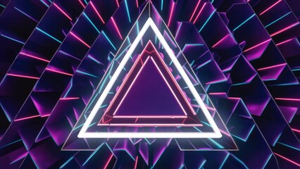 Poster -  Colorful abstract neon triangle in a 3D render. Digitally created illustration.