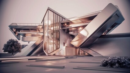 Poster - contemporary architectural structure 3d rendering