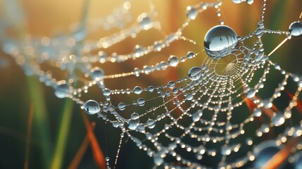 Wall Mural - Dewdrops on a Spiderweb