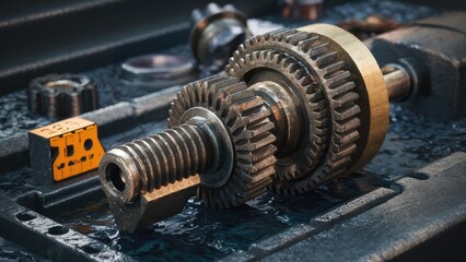 Poster -  Detailed 3D Rendering of a Worm Gear Assembly
