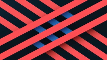 Poster - Distorted Red and Blue Diagonal Stripes on a Dark Background - High-Quality Illustration.