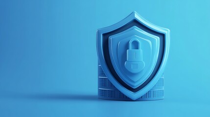 Poster - 3D security shield icon with a padlock symbol on a blue background, representing data protection and cybersecurity.