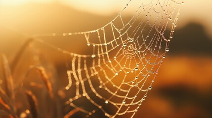 Wall Mural - Dewdrops on a Spiderweb at Sunrise