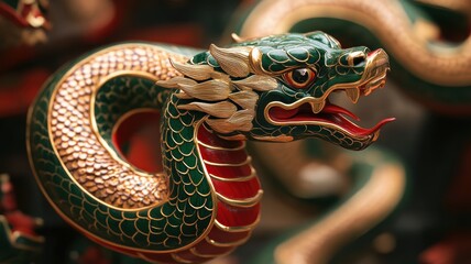 Sticker - Beautifully crafted green snake with gold details and red tongue, marking the 2025 Chinese zodiac.