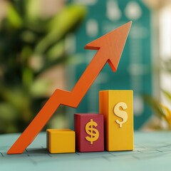 Wall Mural - 3d arrow of money rising trend interest percentage increase, deposit. excellent investing business g