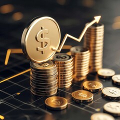 Wall Mural - 3d arrow of money rising trend interest percentage increase, deposit. excellent investing business g