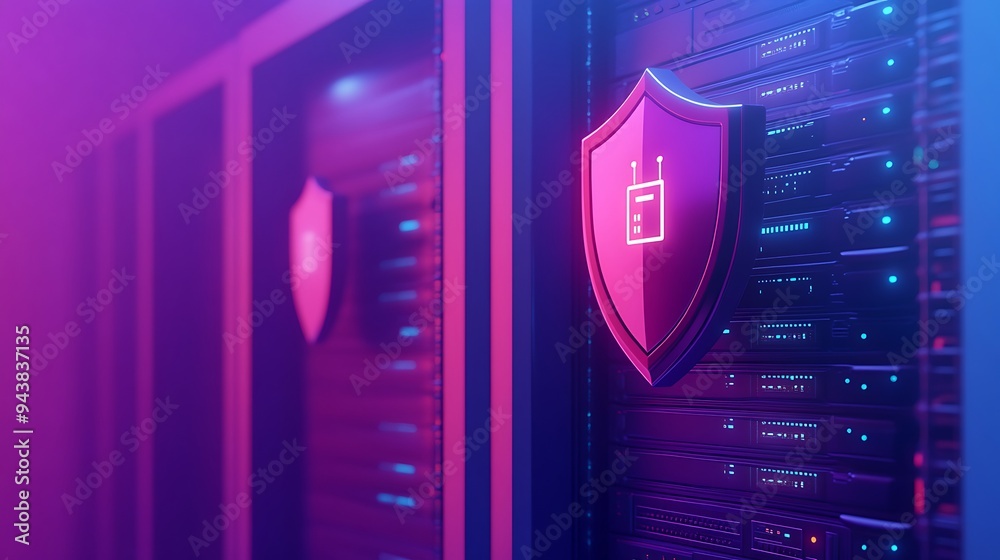Data center with cybersecurity concept, featuring secure servers ...