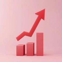 Growing Red Arrow up. Concept of sales symbol icon with realistic 3d arrow moving up. Growth chart sign. Flexible arrow indication statistic. Trade infographic. 