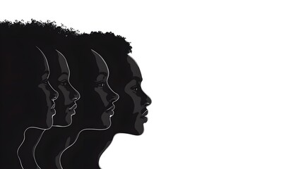 Silhouette Profiles of Black African and African American Men and Women symbolizing Racial Equality and Justice on Juneteenth Emancipation