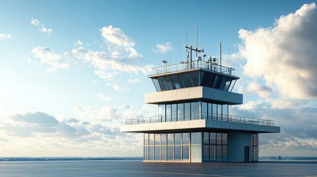 A control tower with advanced radar and communication systems, ensuring the safe and efficient movement of aircraft in the sky.