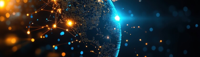 Poster - Digital representation of the Earth with glowing network connections. High-tech globe visualization. Global technology concept.
