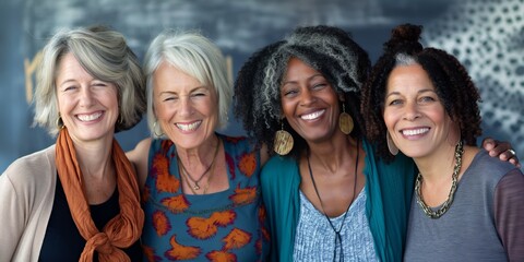 Wall Mural - Happy diverse housewives laughing and bonding together outdoors, enjoying a cheerful and positive lifestyle.