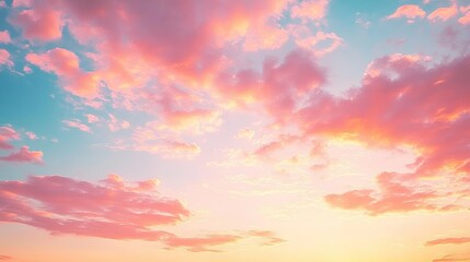 Wall Mural - A vibrant sunset sky with brilliant orange and pink hues blending together, scattered clouds adding depth.