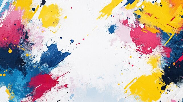 An abstract background with bright splashes of color on a white canvas, creating a lively and artistic vibe.